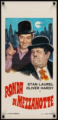 6k070 MIDNIGHT PATROL Italian locandina R88 great artwork of Stan Laurel & Oliver Hardy!