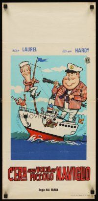 6k087 SAPS AT SEA Italian locandina R60s art of Stan Laurel & Oliver Hardy on boat, Hal Roach