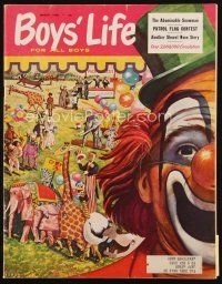 6m165 BOYS' LIFE magazine March 1960 cool artwork of circus clown & animals by Walter Bomar!