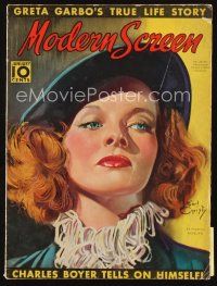 6m125 MODERN SCREEN magazine January 1938 art of pretty Katharine Hepburn by Earl Christy!
