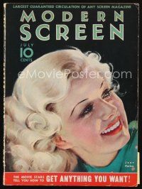 6m122 MODERN SCREEN magazine July 1933 wonderful artwork of beautiful smiling Jean Harlow!