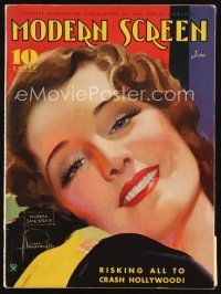 6m123 MODERN SCREEN magazine June 1934 art of beautiful smiling Norma Shearer by Rolf Armstrong!
