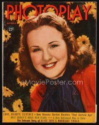 6m134 PHOTOPLAY magazine November 1938 great portrait of Deanna Durbin by George Hurrell!