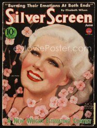 6m096 SILVER SCREEN magazine June 1934 art of beautiful Jean Harlow by John Rolston Clarke!