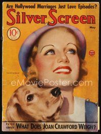 6m095 SILVER SCREEN magazine May 1934 art of Carole Lombard & her dog by John Rolston Clarke!
