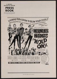 6m385 HOLD ON pressbook '66 rock & roll, great full-length image of Herman's Hermits performing!