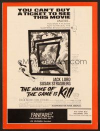 6m405 NAME OF THE GAME IS KILL pressbook '68 you must sign a pledge to see sexy Susan Strasberg!