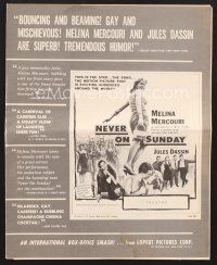 6m408 NEVER ON SUNDAY pressbook '60 Jules Dassin's Pote tin Kyriaki, sexy Melina Mercouri!