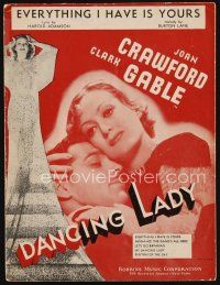 6m267 DANCING LADY sheet music '33 Joan Crawford & Clark Gable, Everything I Have is Yours!