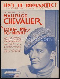 6m282 LOVE ME TONIGHT sheet music '32 great c/u of young Maurice Chevalier, Isn't it Romantic?