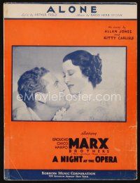 6m284 NIGHT AT THE OPERA sheet music '35 romantic c/u of Allan Jones & Kitty Carlisle, Alone!