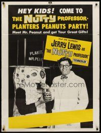6p627 NUTTY PROFESSOR Planters Peanuts style 30x40 '63 wacky Jerry Lewis w/Mr. Peanut!