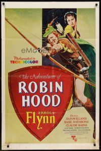 6p019 ADVENTURES OF ROBIN HOOD 1sh R76 Errol Flynn as Robin Hood, Olivia De Havilland!