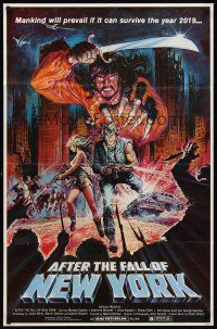 6p022 AFTER THE FALL OF NEW YORK 1sh '84 post-apocalyptic NYC, cool Luis Dominguez action art!