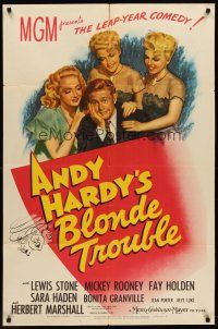 6p042 ANDY HARDY'S BLONDE TROUBLE 1sh '44 Mickey Rooney and three very sexy babes!