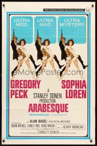 6p052 ARABESQUE 1sh '66 Gregory Peck, sexy Sophia Loren, ultra mod, ultra mad, ultra mystery!