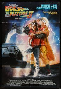 6p061 BACK TO THE FUTURE II advance 1sh '89 art of Michael J. Fox & Christopher Lloyd by Drew!