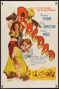 6p066 BAGDAD 1sh R56 art of Maureen O'Hara in sexiest harem outfit + Vincent Price on horse!