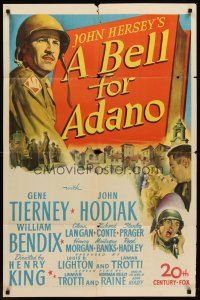 6p083 BELL FOR ADANO 1sh '45 pretty Gene Tierney & WWII soldier John Hodiak, John Hersey!