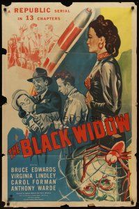 6p098 BLACK WIDOW 1sh '47 cool sci-fi serial artwork, Carol Forman in title role!