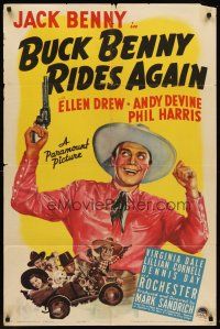 6p133 BUCK BENNY RIDES AGAIN style A 1sh '40 Jack Benny, Ellen Drew, Andy Devine, and Rochester!