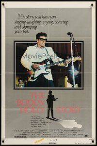 6p135 BUDDY HOLLY STORY 1sh '78 great image of Gary Busey performing on stage with guitar!