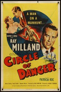 6p175 CIRCLE OF DANGER 1sh '51 Ray Milland is a man on a manhunt, directed by Jacques Tourneur!