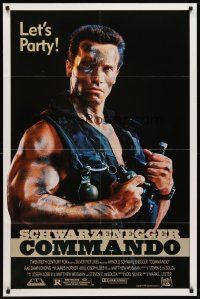 6p191 COMMANDO 1sh '85 cool image of Arnold Schwarzenegger in camo, let's party!