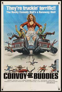 6p196 CONVOY BUDDIES 1sh '77 art of sexy woman & big rigs, they're trucking terrific!