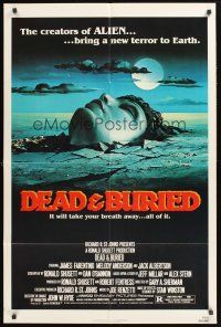 6p218 DEAD & BURIED 1sh '81 really cool horror art of person buried up to the neck by Campanile!