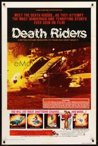 6p221 DEATH RIDERS 1sh '76 wild stunt car & motorcycle racing images!