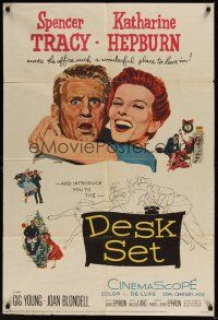 6p227 DESK SET 1sh '57 Spencer Tracy & Katharine Hepburn make the office a wonderful place!