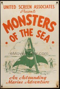 6p231 DEVIL MONSTER 1sh R30s re-titled Monsters of the Sea, cool artwork of giant stingray!