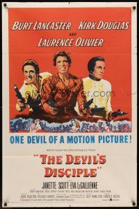 6p232 DEVIL'S DISCIPLE 1sh '59 Burt Lancaster, Kirk Douglas & Laurence Olivier all with two guns!