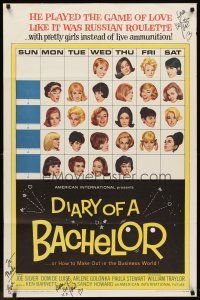 6p238 DIARY OF A BACHELOR signed 1sh '64 by Dom De Luise, calendar w/different girl everyday!