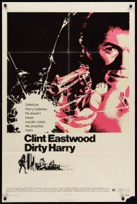 6p241 DIRTY HARRY 1sh '71 great c/u art of Clint Eastwood pointing gun, Don Siegel crime classic!