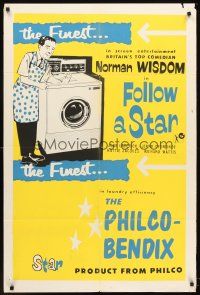 6p332 FOLLOW A STAR product tie-in English 1sh '59 Wisdom uses a Philco-Bendix washing machine!