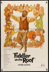 6p315 FIDDLER ON THE ROOF 1sh '72 cool artwork of Topol & cast by Ted CoConis!