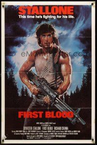 6p320 FIRST BLOOD 1sh '82 artwork of Sylvester Stallone as John Rambo by Drew Struzan!