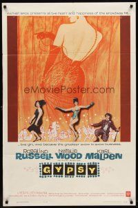6p391 GYPSY 1sh '62 wonderful artwork of Rosalind Russell & sexiest Natalie Wood!