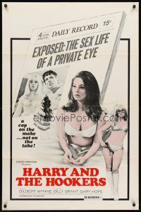 6p401 HARRY & THE HOOKERS 1sh '75 exposed, the sex life of a private eye, sexy art!