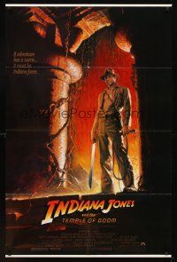 6p455 INDIANA JONES & THE TEMPLE OF DOOM 1sh '84 full-length art of Harrison Ford by Bruce Wolfe!