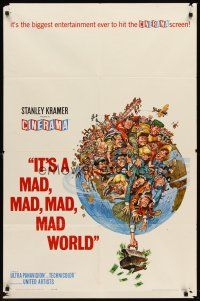 6p465 IT'S A MAD, MAD, MAD, MAD WORLD Cinerama 1sh '64 art of entire cast on Earth by Jack Davis!