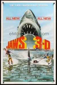 6p469 JAWS 3-D 1sh '83 great Gary Meyer shark artwork, the third dimension is terror!