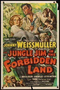 6p477 JUNGLE JIM IN THE FORBIDDEN LAND 1sh '51 Cravath art of Johnny Weissmuller in title role!