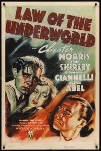 6p511 LAW OF THE UNDERWORLD 1sh '38 cool film noir art of Chester Morris and Anne Shirley!