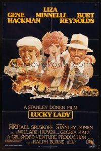 6p543 LUCKY LADY style B 1sh '75 Richard Amsel art of Gene Hackman, Liza Minnelli, Burt Reynolds!