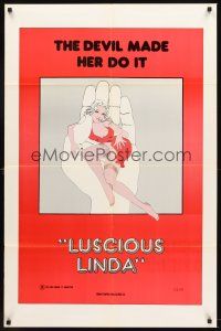 6p547 LUSCIOUS LINDA 1sh '70s art of sexy girl in hand, the Devil made her do it!