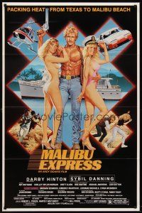 6p554 MALIBU EXPRESS 1sh '85 directed by Andy Sidaris, Salk art of sexy bikini clad girls!