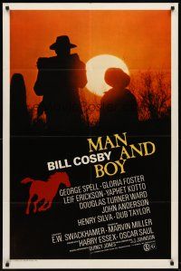 6p557 MAN & BOY 1sh '71 Bill Cosby as struggling frontier cowboy, cool sunset image!